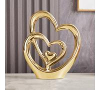 ODMYZG Double Heart Ornament,Double Heart Ceramic Statue,Home Decoration sculpture,Creative Home Modern Gift Office Living Room Decoration Collection Souvenir,Gift. (Gold A)