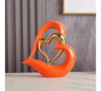 ODMYZG Double Heart Ornament,Double Heart Ceramic Statue,Home Decoration sculpture,Creative Home Modern Gift Office Living Room Decoration Collection Souvenir,Gift. (Orange Gold D)