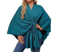 Odnalnz Elegant Shawl Wraps Soft Open Front Poncho Sweater, Sweater for Fall Winter Scarf Shawl Wraps, For Travel and Office (Bluish Green,One Size)