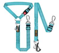 ODOGPETO Dog Seat Belt for Car, Adjustable 4-in-1 Dog Car Seatbelt Leash with Hook & Buckle, Reflective Dog Seatbelt Harness for Car with Vehicle Car Headrest & Swivel Carabiner and Poop Bag, Sky Blue