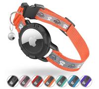 Odokele Reflective AirTag Cat Collar, Integrated Cat Tracker Collar with Air Tag Holder and Bell, Safety Elastic Band Cat GPS Collars for Girl Boy Cats, Kittens and Puppies (Orange, S)
