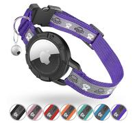 Odokele Reflective AirTag Cat Collar, Integrated Cat Tracker Collar with Air Tag Holder and Bell, Safety Elastic Band Cat GPS Collars for Girl Boy Cats, Kittens and Puppies (Purple, S)
