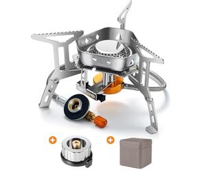 Odoland 3500W Windproof Camping Gas Stove Portable Collapsible Outdoor Camping Stove with Piezo Ignition Backpacking Stove for Outdoor Cooking Hiking Picnic and Camping Grey