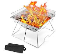 Odoland BBQ Fire Pit Portable Campfire Pit Collapsible Camping Grill Stainless Steel Barbecue for Camping Picnic Terrace Garden w/Carrying Bag L (43 * 43 * 31cm)