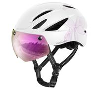 Odoland Bike Helmet - Adult Bicycle Helmet with Detachable Magnetic Goggles Visor - Mountain Road Cycling Certified Lightweight Helmet Adjustable for Men Women White Folwer