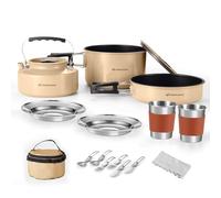 Odoland Camping Cookware Set, Mess Kit for 1-2, Non Stick Pot Pan Kettle | Anodised Aluminium, Non Stick, 19 Piece Kit, 1.1L Kettle, 2 Heat Proof Cups, Nests in One Bag for Camping, Hiking