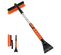 Odoland Car Snow Brush with Ice Scraper 86cm Extendable Car Snow Remove Tools for Car Windshield with Foam Grip and 360° Pivoting Brush Head for Christmas Car Auto Truck SUV, Orange