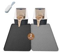 Odoland Cat Litter Mat, 2PCS Litter Trapping Mat Scatter Control Silicone Pet Litter Mat Waterpoof Non-Slip Washable Kitten Cat Mat for Toilet (Gray&Black)