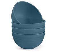 Odoland Cereal Bowls 4 Pieces, Unbreakable and Reusable Lightweight Bowl for Rice Noodle Soup Snack Salad Fruit Dishwasher Safe, Microwave Safe for Family Indoor Outdoor Blue Large