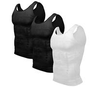 Odoland Compression Shirt Men 3 Pack Tank Top Compression Vest Men Slimming Vest Body Shaper Sleeveless Tshirt Undershirt, Black/Black/White/M
