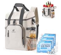 Odoland Cool Bag 22L with 3 Ice Pack - Insulated Cooler Backpack 30 cans Waterproof Hand Thermal Bags with Bottle Opener for Camping, Travel, Picnic and Fishing Hrey