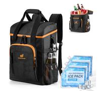 Odoland Cool Bag 22L with 3 Ice Pack - Insulated Cooler Backpack 30 cans Waterproof Hand Thermal Bags with Bottle Opener for Camping, Travel, Picnic and Fishing Black