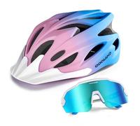 Odoland Flash Bike Helmet with Cycling Sunglasses - Adult Cycling Helmets for Road Bike Mountain Bike - Adjustable Lightweight Cycling Helmet for Men and Women Pink Blue