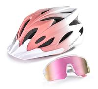 Odoland Flash Bike Helmet with Cycling Sunglasses - Adult Cycling Helmets for Road Bike Mountain Bike - Adjustable Lightweight Cycling Helmet for Men and Women Pink