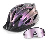 Odoland Flash Bike Helmet with Cycling Sunglasses - Adult Cycling Helmets for Road Bike Mountain Bike - Adjustable Lightweight Cycling Helmet for Men and Women Purple