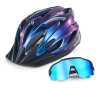 Odoland Flash Bike Helmet with Cycling Sunglasses - Adult Cycling Helmets for Road Bike Mountain Bike - Adjustable Lightweight Cycling Helmet for Men and Women Blue