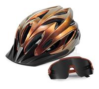 Odoland Flash Bike Helmet with Cycling Sunglasses - Adult Cycling Helmets for Road Bike Mountain Bike - Adjustable Lightweight Cycling Helmet for Men and Women Illusionary Gold