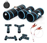 Odoland Large Cat Play Tunnels, 3 Straight Tunnel DIY Foldable Cat Tunnels Toy Oxford Pet Tunnel Tube for Indoor Cat - 90cm, Black