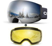 Odoland Magnetic Ski Goggles, 2 Interchangeable Lens Anti-Fog for Men Women | UV400 Protection Spherical Frameless Snowboard Goggles, Large View OTG Goggles Helmet Compatible for Skiing Snowboarding