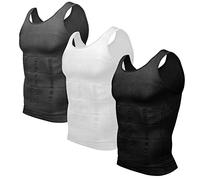 Odoland Mens Slimming Vest 3 Pack Body Shaper Men Compression Vest Shapewear Men's Undershirt Compression Shirt Tank Tops, Grey/Black/White, XL