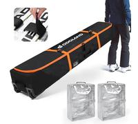Odoland Rolling Ski Bag, Padded Snowboard Bags and Ski Boot Bag with Wheels for Air Travel, 900D Water Resistant Oxford Fabric, Fits 2 Pairs Skis Up to 170-190cm Orange L