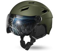 Odoland Ski Helmet with VLT 18% Lens Visor Great for Skiing, Light Weight and Adjustable Ventilation Advanced Competition Snow Helmet with Warm Fluffy Earpads for Men Women Adult and Youth, Green, S