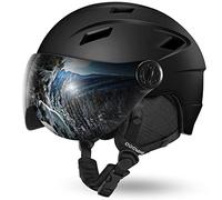 Odoland Ski Helmet with VLT 18% Lens Visor Great for Skiing, Light Weight and Adjustable Ventilation Advanced Competition Snow Helmet with Warm Fluffy Earpads for Men Women Adult and Youth, Black, S
