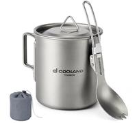 Odoland Titanium Pot 420ml Ultralight Portable Titanium Water Mug, Camping Cup with Lid and Spork for Camping, Hiking, Traveling and Backpacking