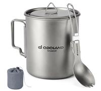Odoland Titanium Pot 750ml Ultralight Portable Titanium Water Mug, Camping Cup with Lid and Spork for Camping, Hiking, Traveling and Backpacking