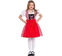 ODOLDI German Traditional Oktoberfest Costume for Girls Dirndl Dress Oktoberfest Costume Maid Fancy Dress Halloween Red Plaid 3-4 Years