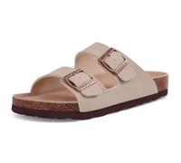 ODOLY Women's Cork Footbed Slide Sandal, Comfortable Summer Beach Sandals with Adjustable Buckle, Stone, 4 UK