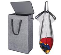 Odonata 75L Slim Laundry Hamper with Lid,Large Foldable Laundry Basket with Removable Bag and Handles Tall Collapsible Dirty Clothes Basket Great for Bedroom, Bathroom, Dorm, College,RV. (Grey, 75L)