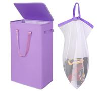 Odonata 75L Slim Laundry Hamper with Lid,Large Foldable Laundry Basket with Removable Bag and Handles Tall Collapsible Dirty Clothes Basket Great for Bedroom, Bathroom, Dorm, College,RV.(Purple, 75L)