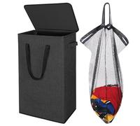 Odonata 75L Slim Laundry Hamper with Lid,Large Foldable Laundry Basket with Removable Bag and Handles Tall Collapsible Dirty Clothes Basket Great for Bedroom, Bathroom, Dorm, College,RV.(Black, 75L)