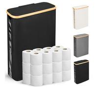 Odonata Large Toilet Paper Storage Basket with Lid, Slim Toilet Paper Organizer, Hold up to 20 Regular Rolls or 15 Mega Rolls. (Black, 49L)