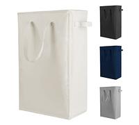 Odonata Slim Laundry Hamper Handles Collapsible Laundry Basket Thin Dirty Clothes Basket Narrow Laundry Bag Foldable Dirty Hamper 45L (Beige)