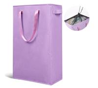 Odonata Slim Laundry Hamper Handles Collapsible Laundry Basket Thin Dirty Clothes Basket Narrow Laundry Bag Foldable Dirty Hamper 45L (Light Purple)