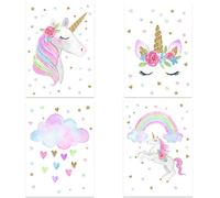 ODOOKON Set of 4 Rainbow Unicorn Posters Vibrant and Beautiful Natural Style Wall Decor 21 x 30 cm Posters Beautifully Designed for Your Home, Shop. A4 No Frame.