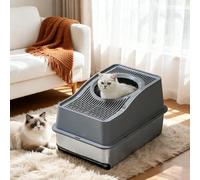 Odor Resistant & Leak-Proof Stainless Steel Cat Litter Box - Enclosed High-Sided Drawer Type, Easy Clean Covered Toilet Tray for Indoor Cats, Large, Gray, 60x40x40cm, Stainless Steel Basin 20CM