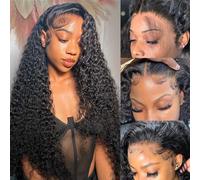 Odored Deep Wave Lace Front Wigs Real Hair 33 x 15 cm HD Transparent Deep Curly Lace Frontal Wigs Human Hair 180% Density Glueless Wigs Human Hair Pre Plucked with Baby Hair Natural Colour (101.6 cm