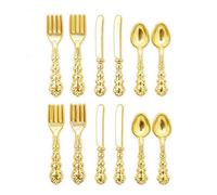 Odoria 1/12 Scale Dolls House Miniature Cutlery 12Pcs Dollhouse Kitchen Accessories, Gold