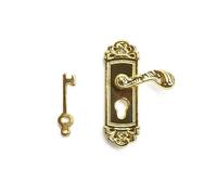 Odoria 1/12 Scale Dolls House Miniature Door Lock With Key Right Handle Dollhouse Accessories, Gold
