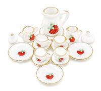 Odoria 1/12 Scale Dolls House Miniature Tea Sets 15Pcs Dollhouse Accessories, Strawberry