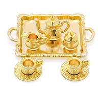 Odoria 1/12 Scale Dolls House Miniature Tea Sets 8Pcs Dollhouse Accessories, Gold