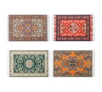 Odoria Dollhouse Area Rug Miniature: 1/12 Scale Throw Accent Rug Oriental for Vintage Living Room Kitchen - Mini Floor Carpet Border Floral Medallion 4Pcs