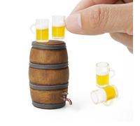Odoria Dollhouse Beer Barrel and Mugs: 5Pcs 1/12 Scale Miniature Whiskey Aging Barrels for Rustic Garden Farmhouse Vintage Restaurant Bar Kitchen - Mini Drinking Liquor Alcohol Props DIY for Craft