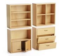 Odoria Dollhouse Bookcase Cabinet Miniature: 1/12 Scale Storage Shelves for Modern Living Room Office - Mini Sideboard Wooden Furniture Natural- Tiny Wall Cube Open Rack Stackable