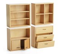 Odoria Dollhouse Bookcase Cabinet Miniature: 1/12 Scale Storage Shelves for Modern Living Room Office - Mini Sideboard Wooden Furniture Natural- Tiny Wall Cube Open Rack Stackable