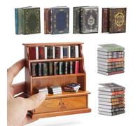 Odoria Dollhouse Bookcase with Books Miniature: 49Pcs 1/12 Scale Victorian Paper Notebooks for Antique Vintage Living Room Library Office - Mini Bookshelf Brown Furniture with School Supplies
