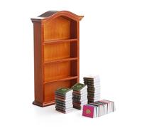 Odoria Dollhouse Bookshelf with Books Miniature: 43Pcs 1/12 Scale Victorian Paper Notebooks for Antique Vintage Living Room Library Office - Mini Storage Shelf Brown Furniture with School Supplies